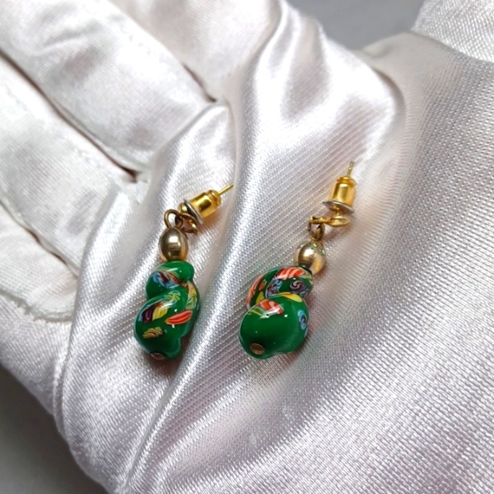 Japanese Style Vintage Handmade Bali Glass Earrings